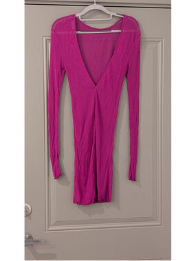 Intimately Free People Pink Ribbed Deep V Mini Dress / swim cover up Women's XS